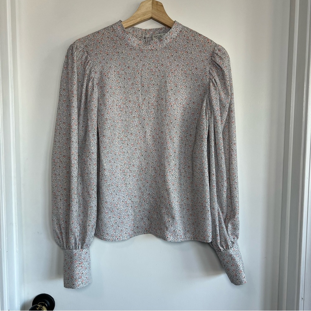 Rachel Zoe Floral Polka Dot Flowing Long Sleeve Crew Neck Blouse,‎ Size Small